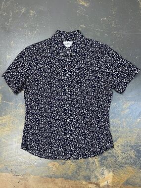 Goodfellow Button Down Short Sleeve Shirt Large Dress Shirt Date Slim Navy